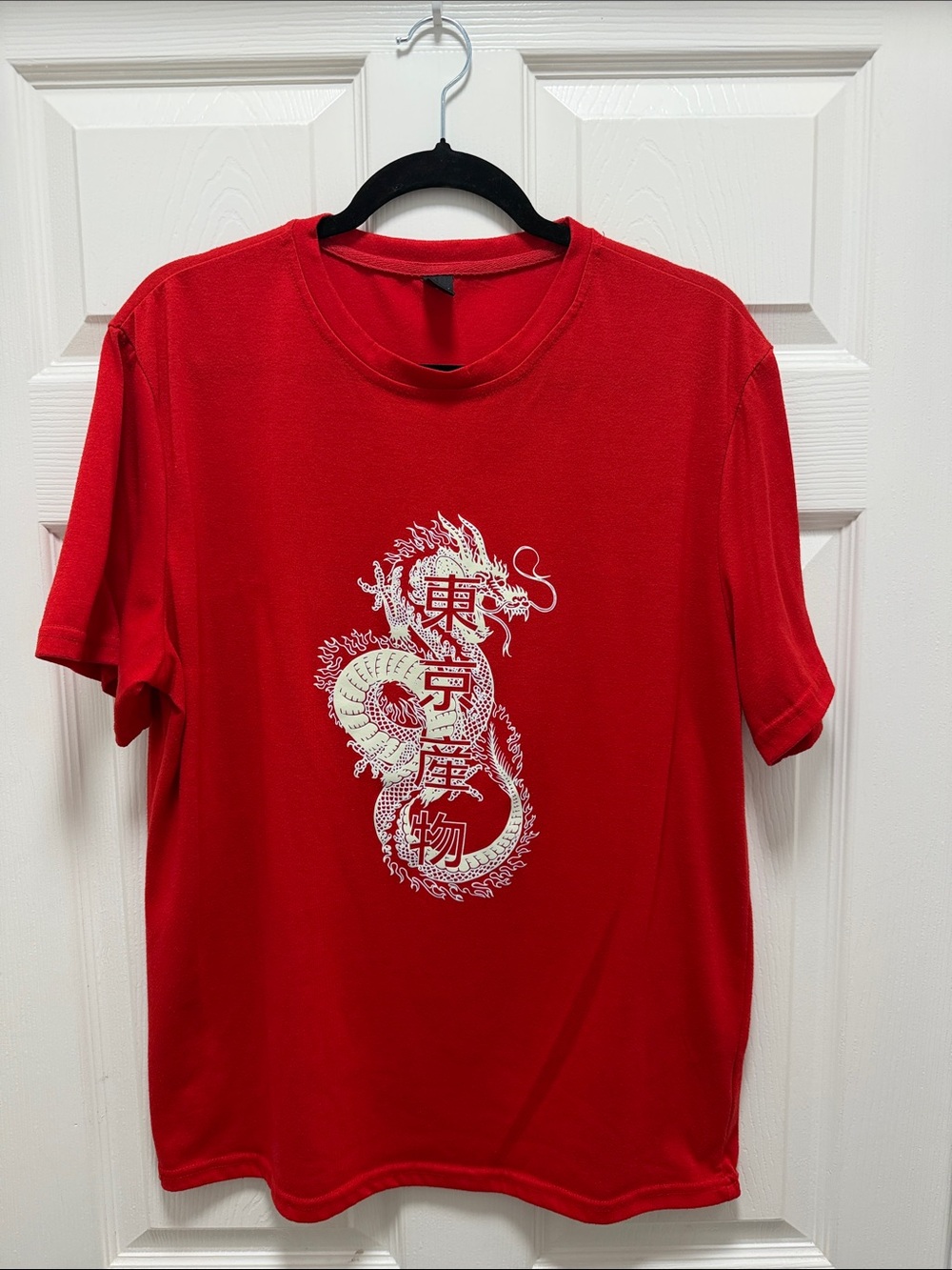 ROMWE Red Short Sleeve Tee with White Dragon Graphic